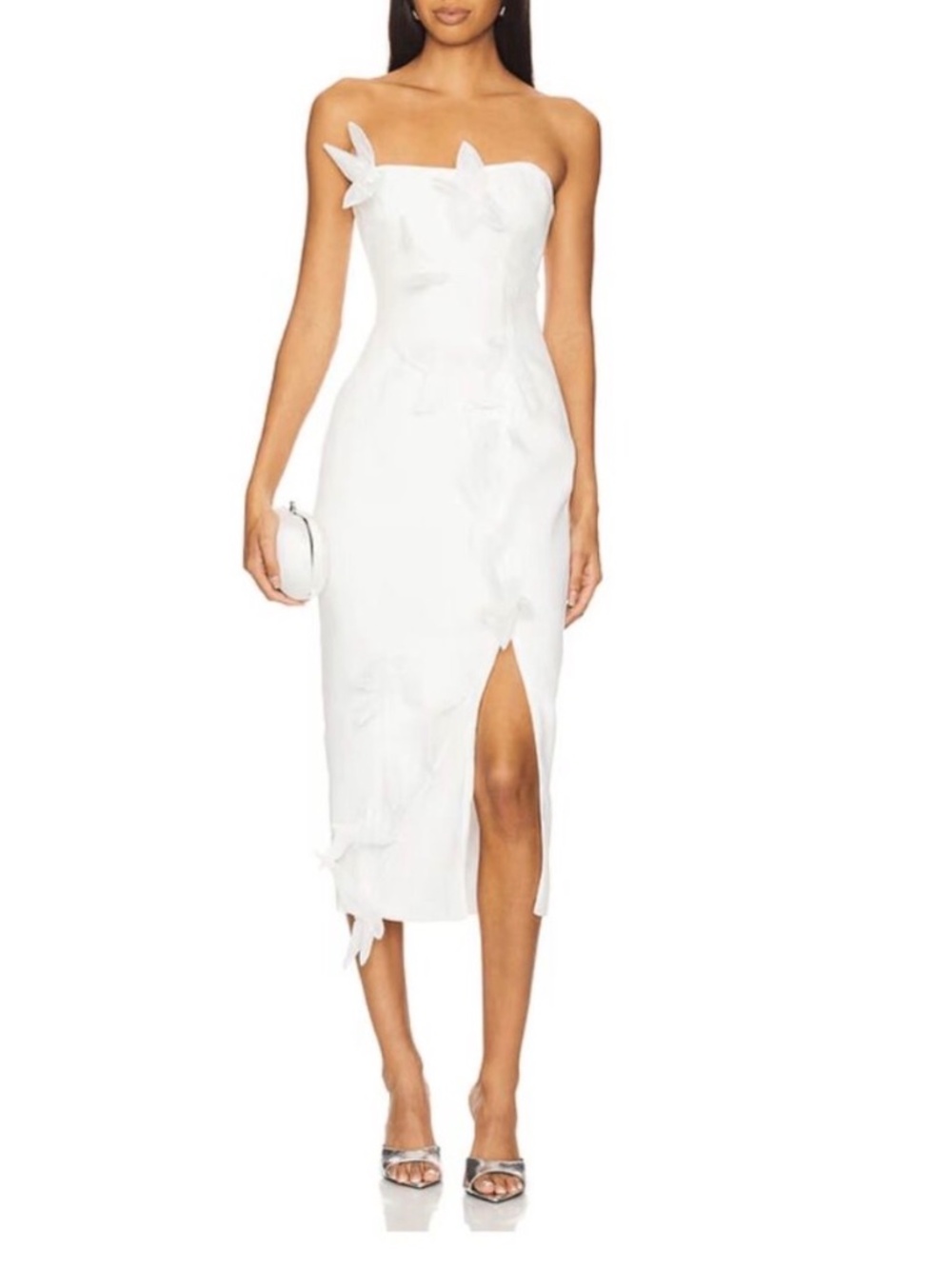 ELLIATT Bethany Midi Strapless 3D Floral Dress White Women's Size M CC